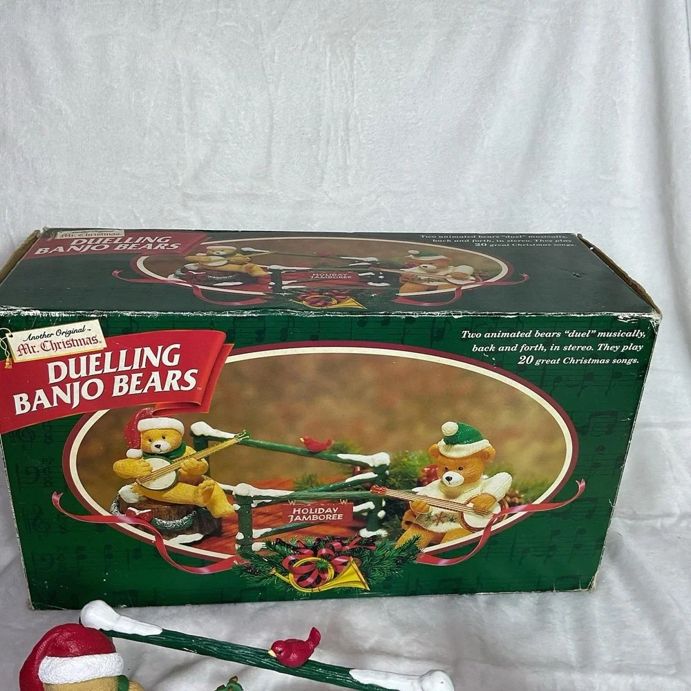 Mr. Christmas Dueling Banjo Bears Animated Musical 20 Songs 1997 Works W/ Box